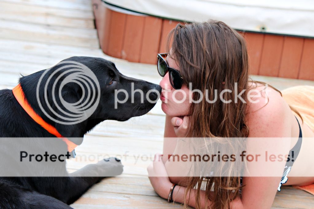 Tucker, the black lab puppy kissing Carson