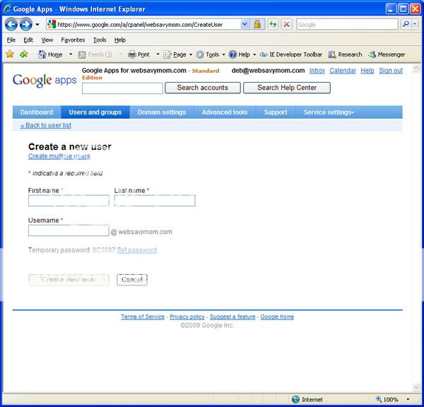 Google Custom Email from websavymom.com