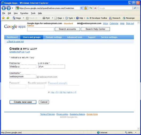 Google - Custom email from websavymom.com